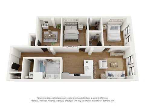 Floor plan for 2 beds, 1 bath, 958 sqft